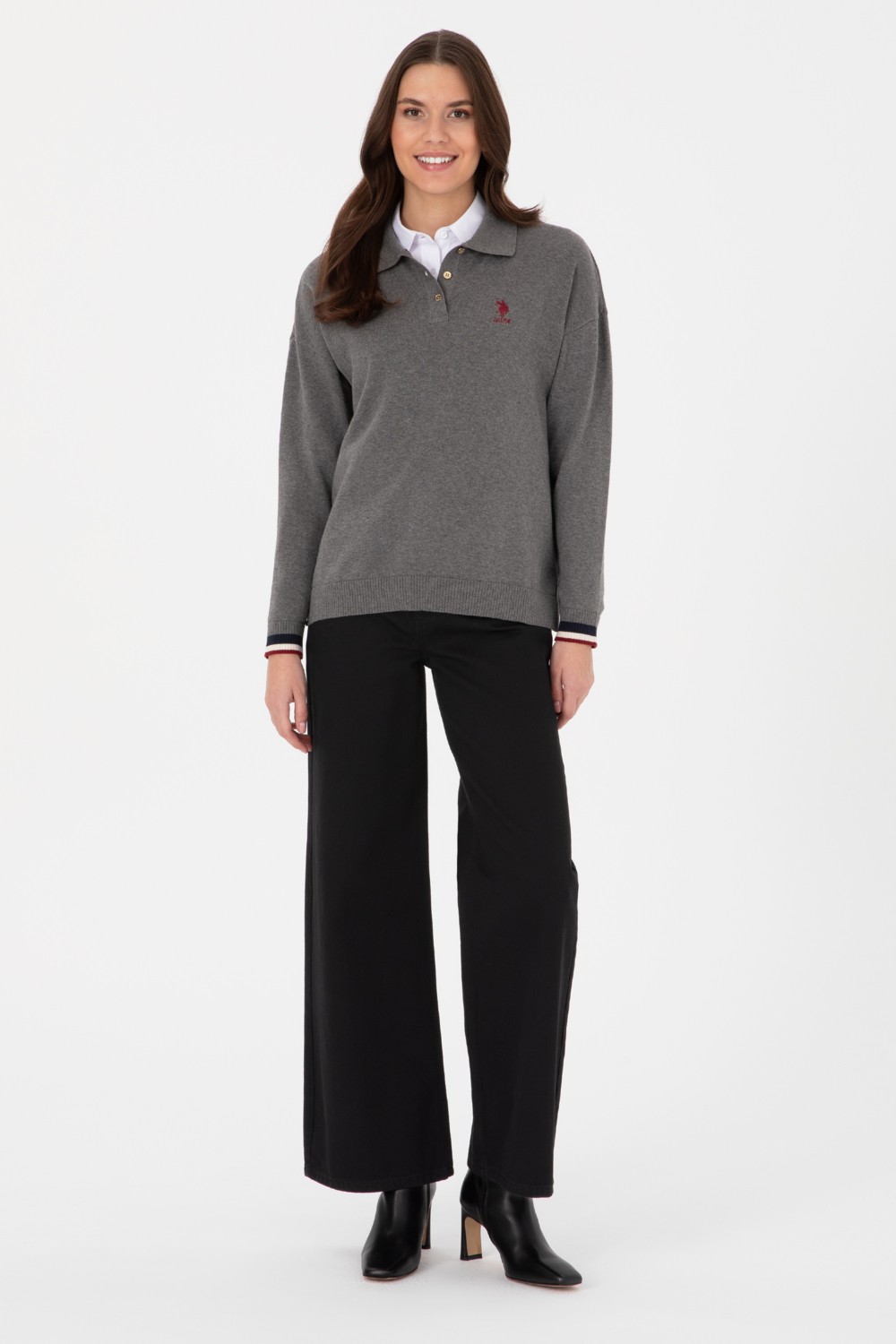 U.S. Polo Assn. Kadın Lacivert Polo Yaka Kazak 50314707-VR033 görsel 4