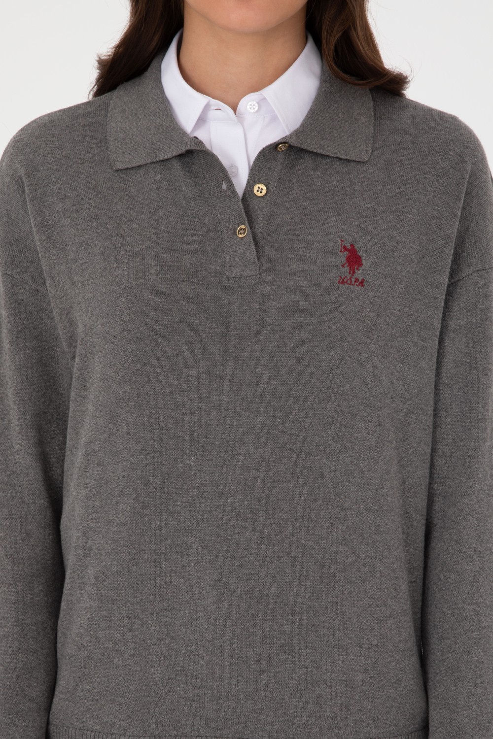 U.S. Polo Assn. Kadın Lacivert Polo Yaka Kazak 50314707-VR033 görsel 6