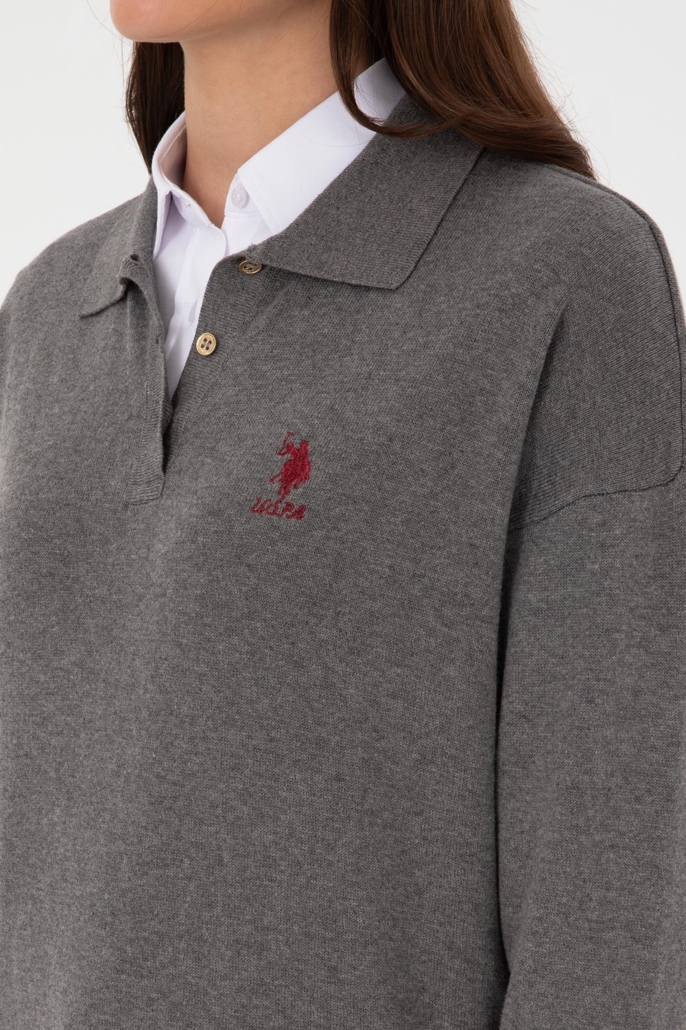 U.S. Polo Assn. Kadın Lacivert Polo Yaka Kazak 50314707-VR033 görsel 7