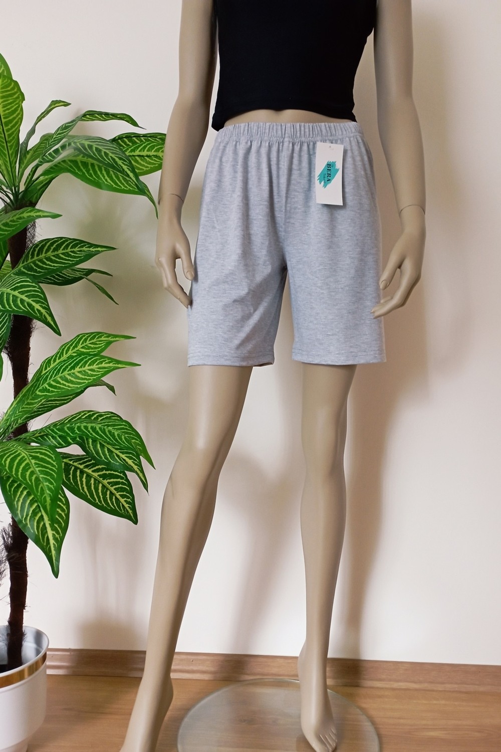 Bera Tekstil Unisex Gri Düz Renk Penye Şort görsel 3