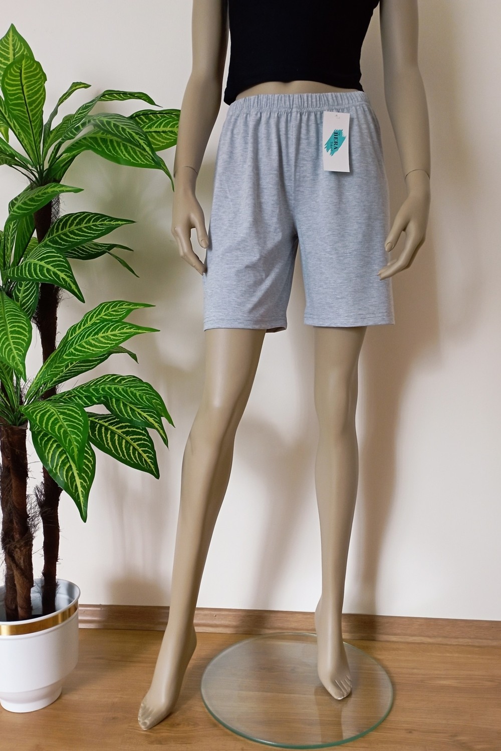 Bera Tekstil Unisex Gri Düz Renk Penye Şort görsel 4