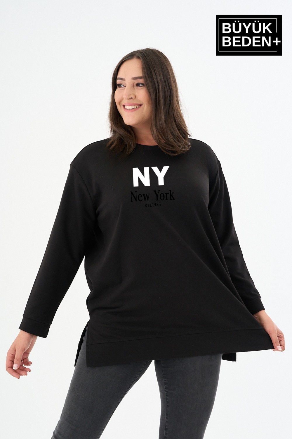 Superlife Kadın Tunik Büyük Beden Ny Newyork Baskılı Ince Sweatshırt SPR26BTK990-1