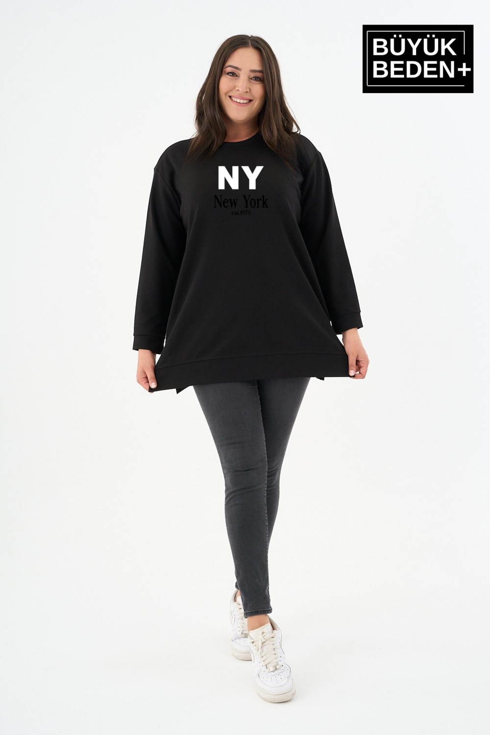 Superlife Kadın Tunik Büyük Beden Ny Newyork Baskılı Ince Sweatshırt SPR26BTK990-1 görsel 2