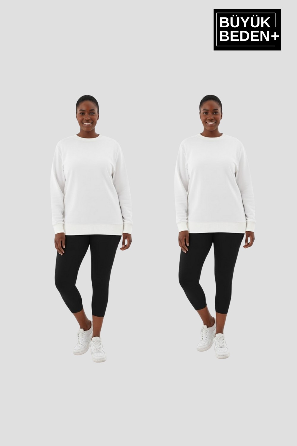 Superlife Kadın Büyük Beden Bisiklet Yaka 2’li Set-Rahat Kalıp Ince Sweatshirt SPR26BSWK956+2 görsel 2