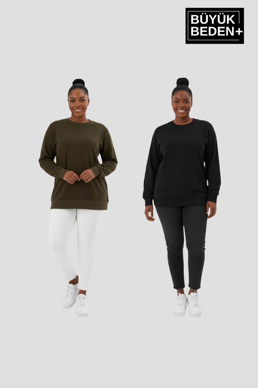 Superlife Kadın Büyük Beden Bisiklet Yaka 2’li Set-Rahat Kalıp Ince Sweatshirt SPR26BSWK956+2 görsel 4