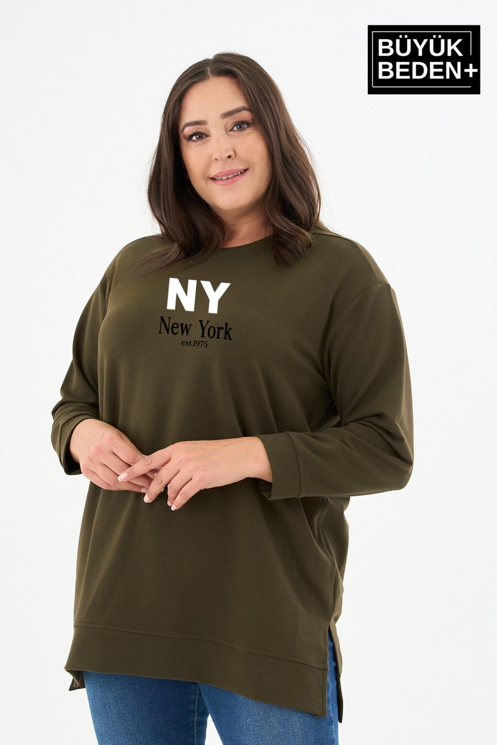 Superlife Kadın Tunik Büyük Beden Ny Newyork Baskılı Ince Sweatshırt SPR26BTK990-1 görsel 4