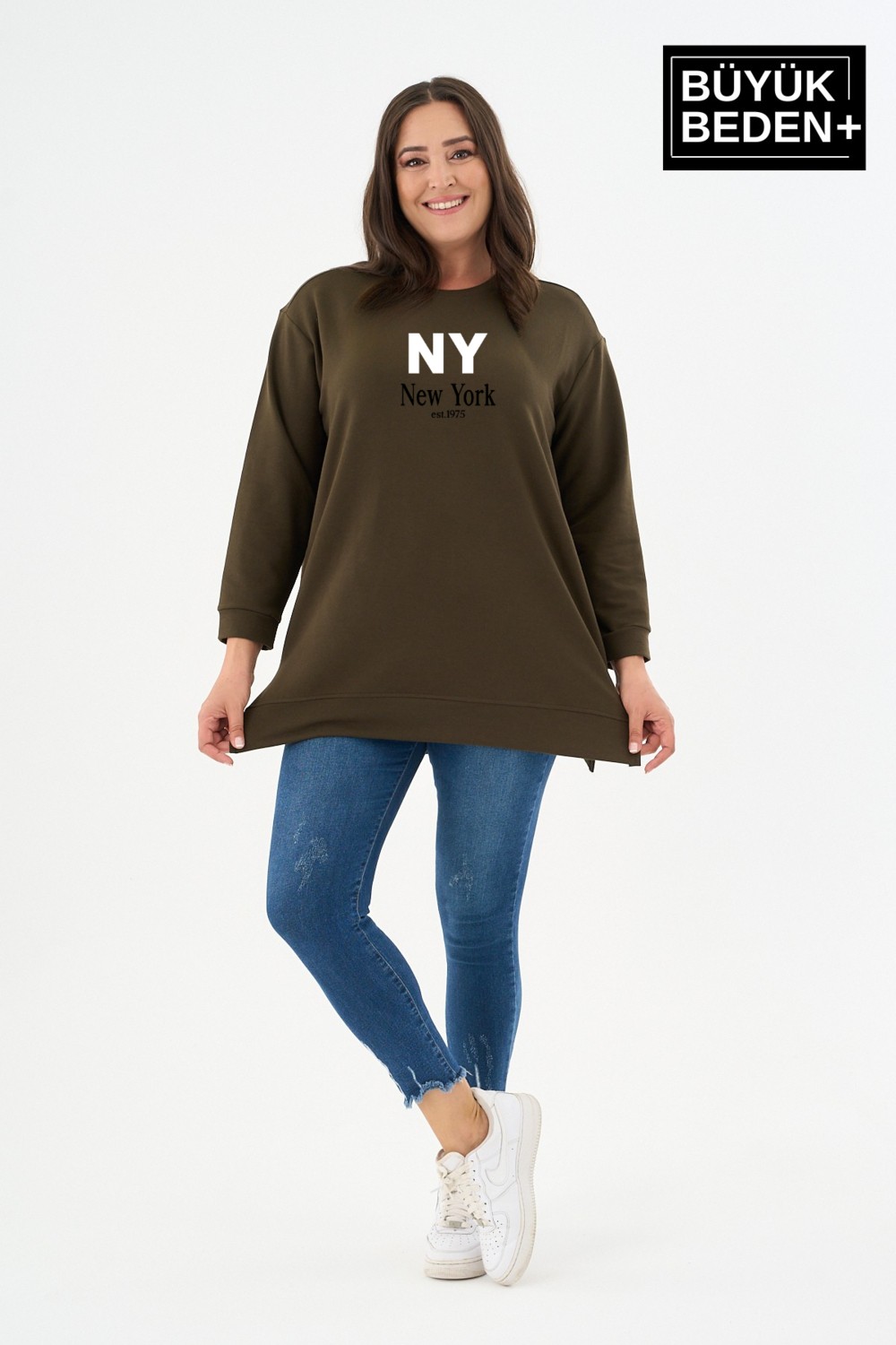 Superlife Kadın Tunik Büyük Beden Ny Newyork Baskılı Ince Sweatshırt SPR26BTK990-1 görsel 5