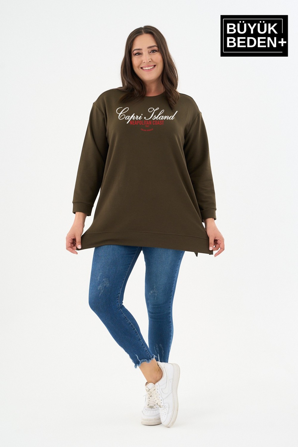 Superlife Kadın Tunik Büyük Beden Capri Island Baskılı Ince Sweatshırt SPR26BTK990-1 görsel 5