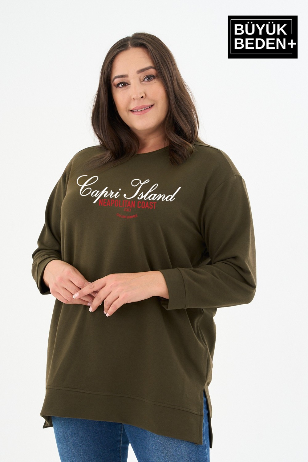 Superlife Kadın Tunik Büyük Beden Capri Island Baskılı Ince Sweatshırt SPR26BTK990-1 görsel 6
