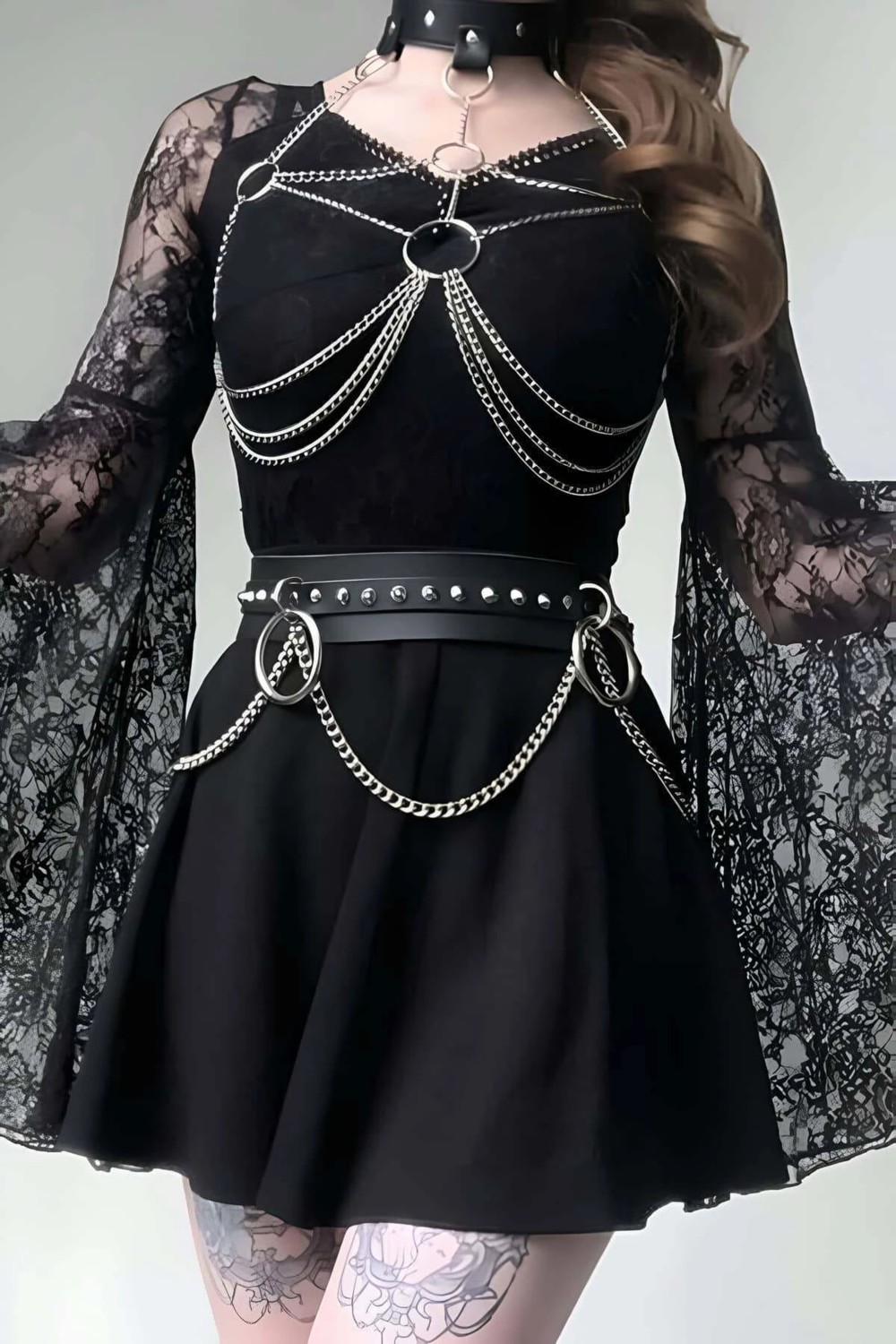 MTM My The Mall Giyim Deri ve Zincirli Şık Harness Takım - BRF413