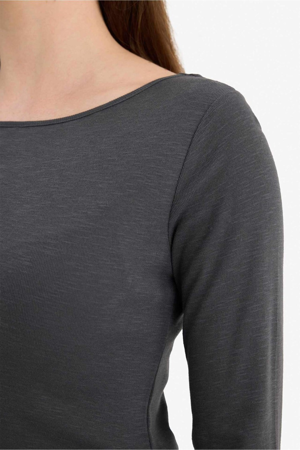 DeFacto %100 Pamuk Slim Fit Kayık Yaka Ribana Tişört G8088AX26SP görsel 5