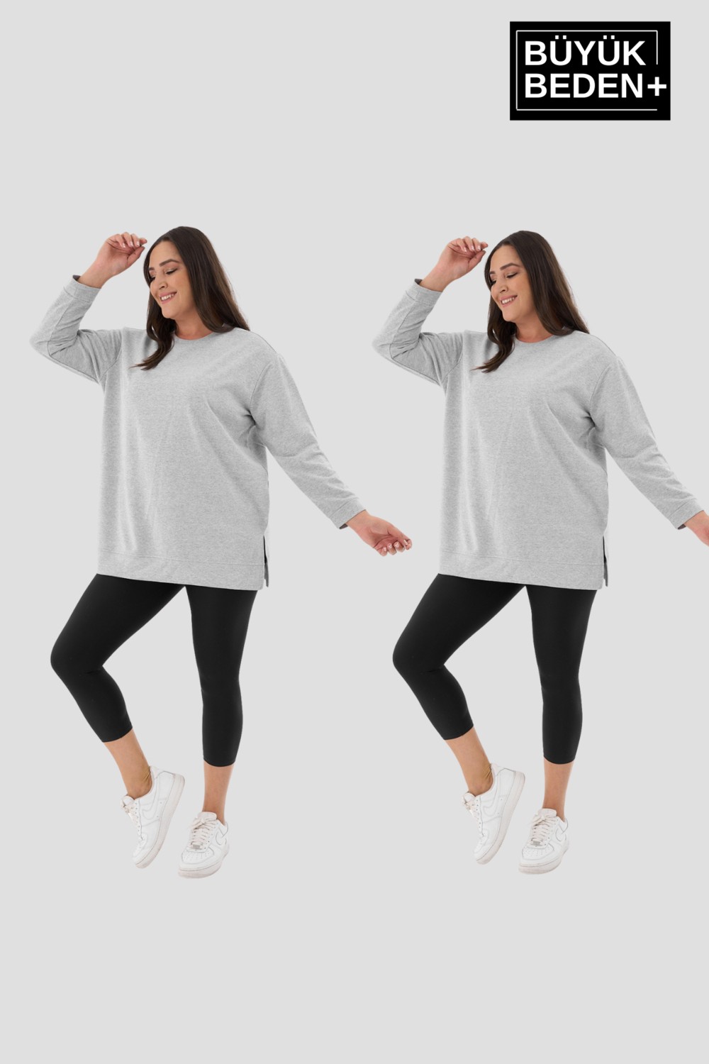 Superlife Kadın Büyük Beden 2'li Set Ince Sweatshırt Tunik SPR26BTK990+2