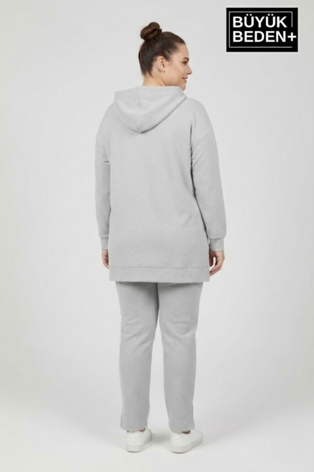 Superlife Büyük Beden Kapşonlu M Baskılı Tunik Ince Sweatshırt SPR26BTK991-4 görsel 2