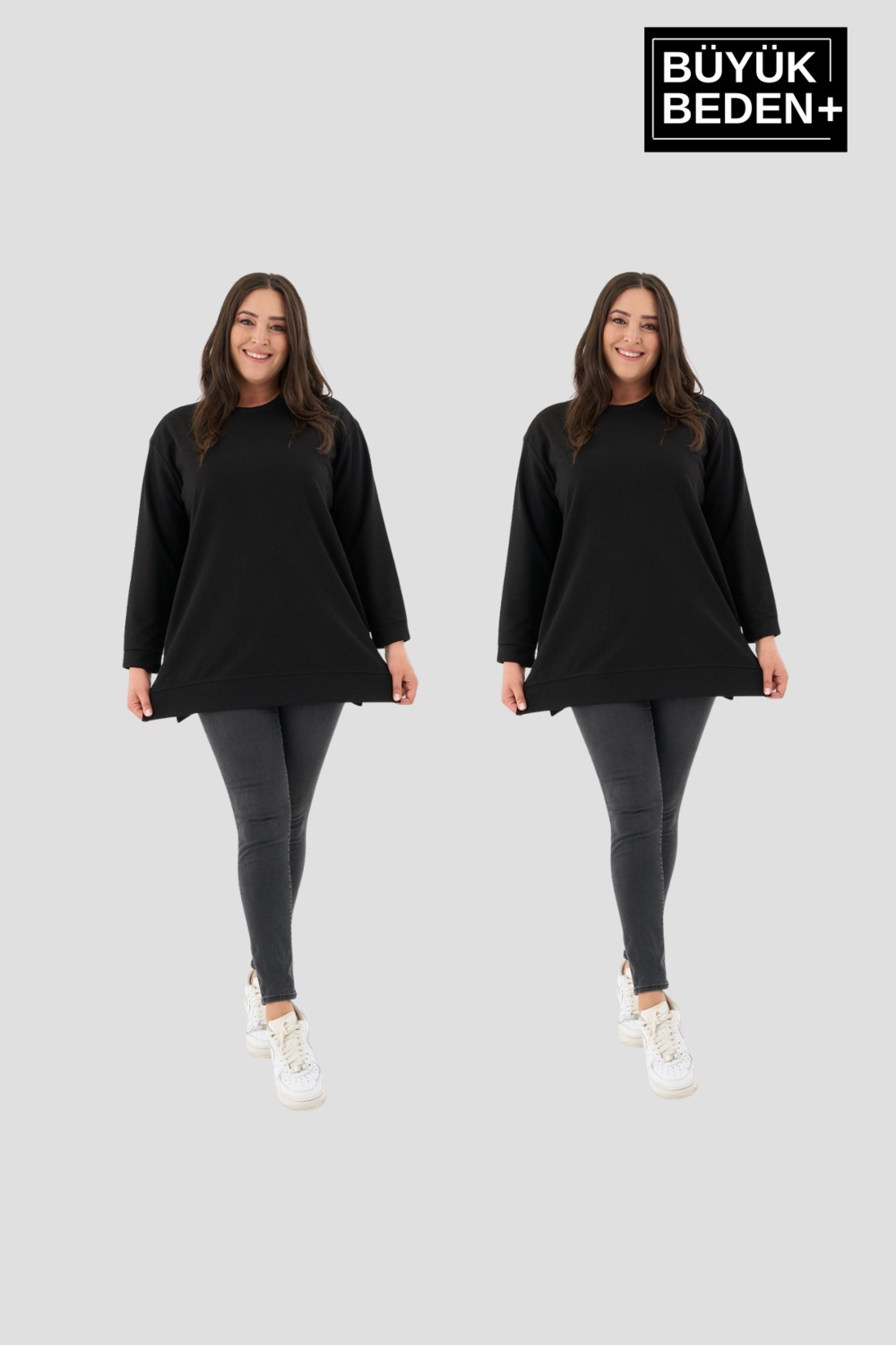 Superlife Kadın Büyük Beden 2'li Set Ince Sweatshırt Tunik SPR26BTK990+2 görsel 3