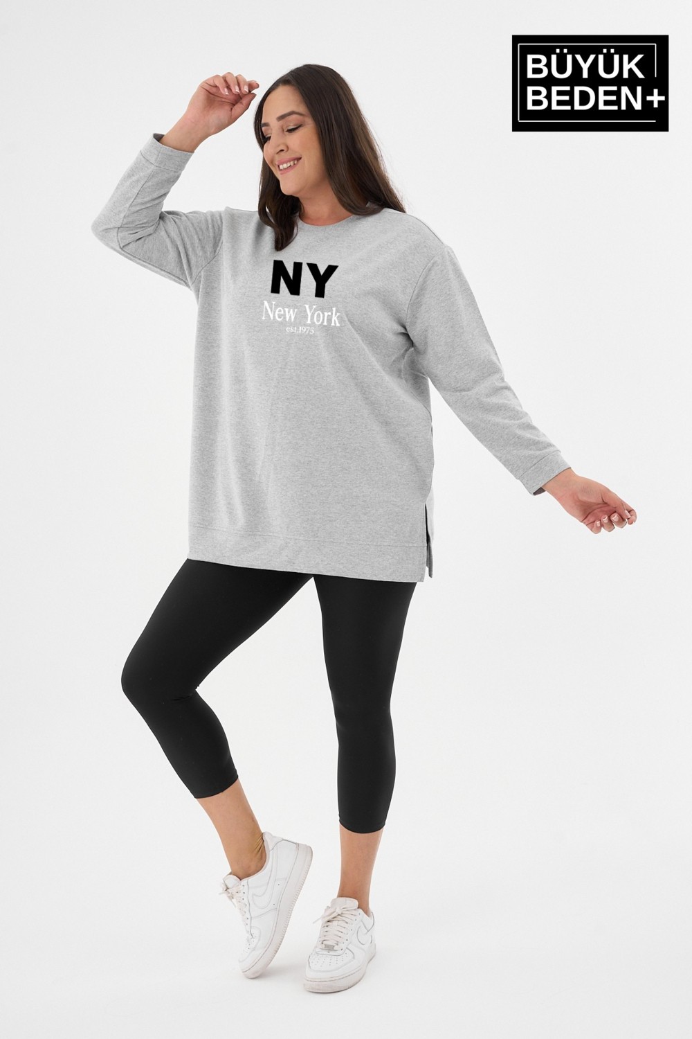 Superlife Kadın Tunik Büyük Beden Ny Newyork Baskılı Ince Sweatshırt SPR26BTK990-1