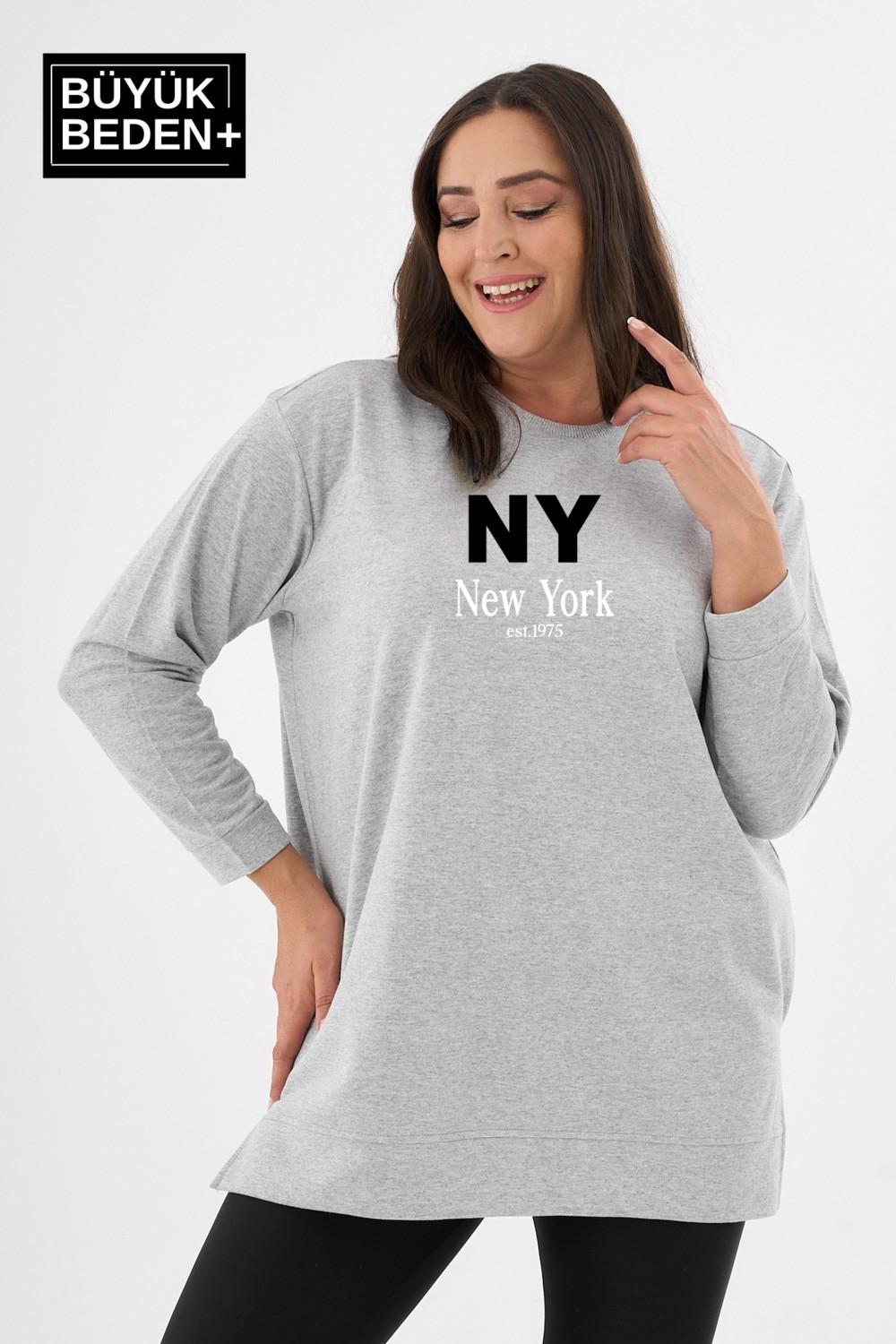 Superlife Kadın Tunik Büyük Beden Ny Newyork Baskılı Ince Sweatshırt SPR26BTK990-1 görsel 2