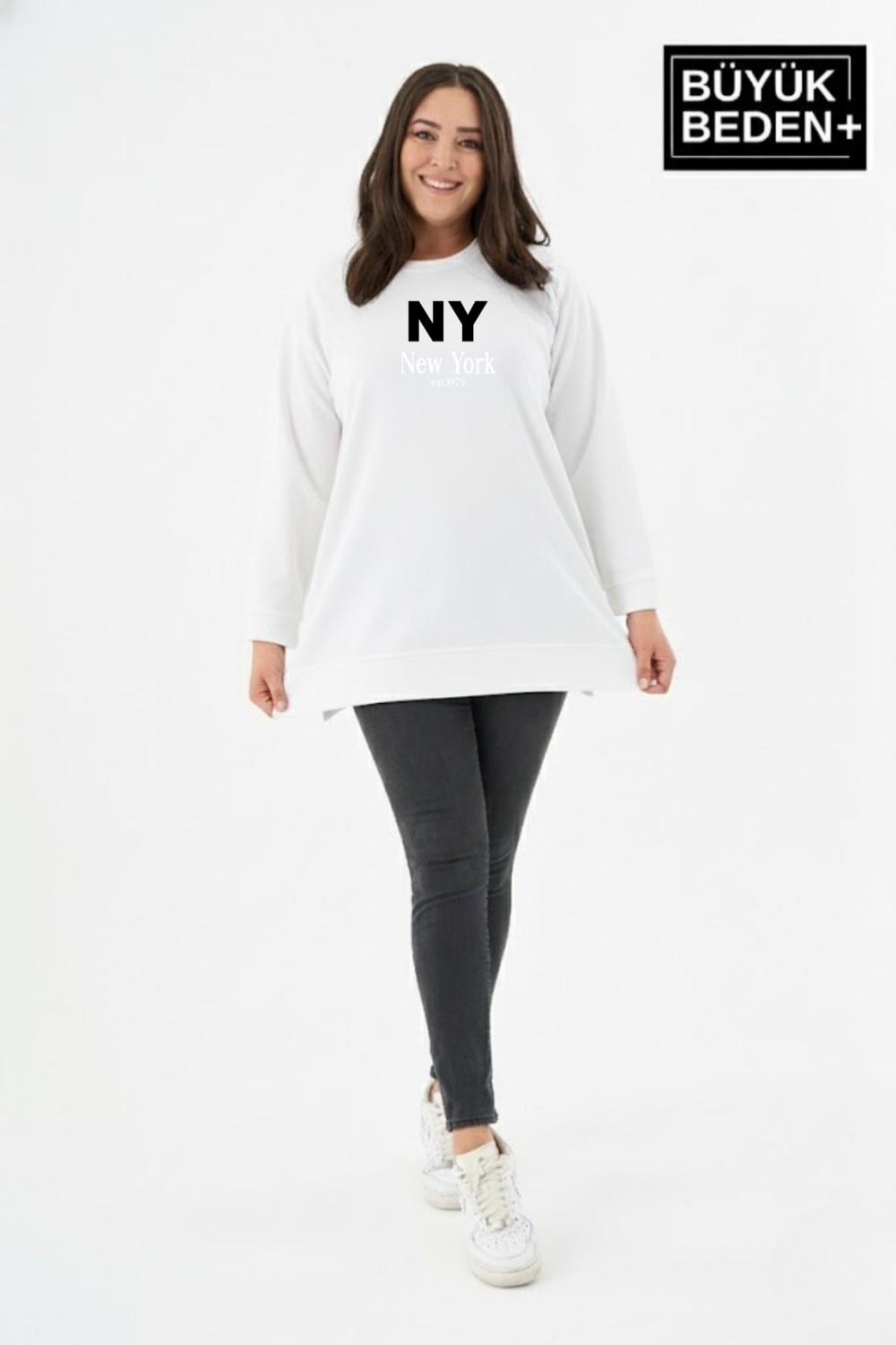 Superlife Kadın Tunik Büyük Beden Ny Newyork Baskılı Ince Sweatshırt SPR26BTK990-1 görsel 5