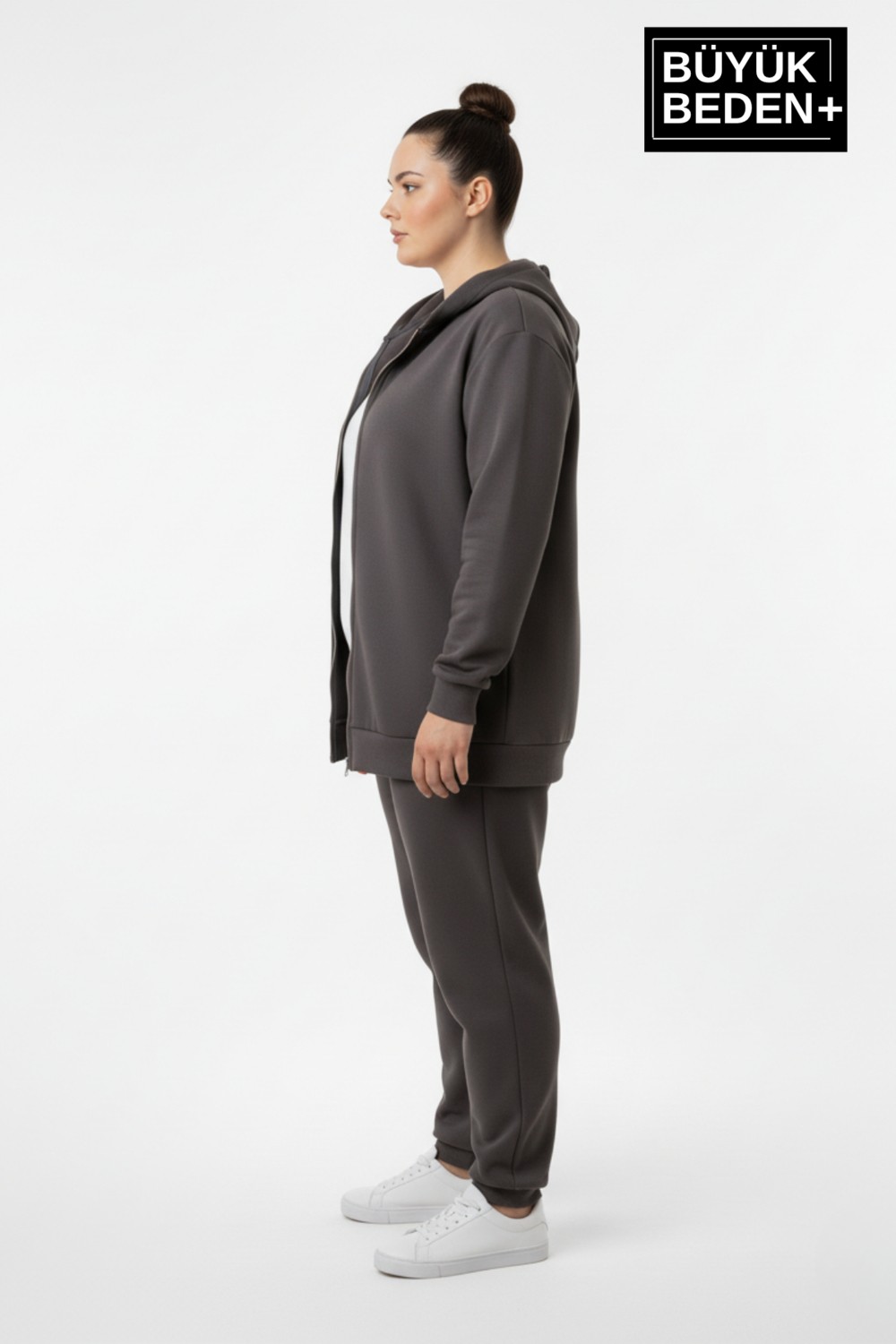 Superlife Kadın Büyük Beden Fermuarlı Kapüşonlu Ince Sweatshirt Hırka - Rahat Kalıp SPR26BHR960 görsel 2
