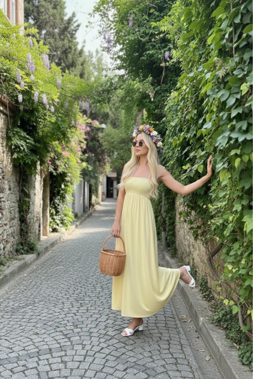 Pastelastore Haki Uzun Pamuklu Astarsız Yaz Elbisesi, Askılı görsel 2