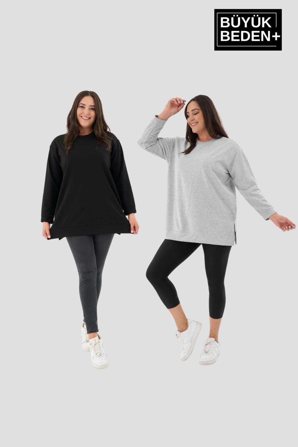 Superlife Kadın Büyük Beden 2'li Set Ince Sweatshırt Tunik SPR26BTK990+2 görsel 7