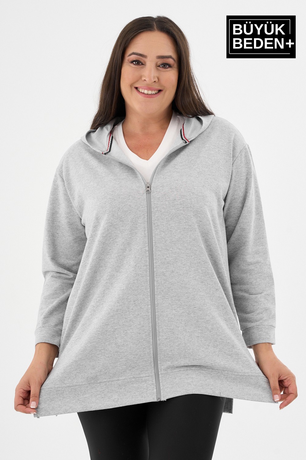 Superlife Kadın Tunik Büyük Beden Fermuarlı Kapşonlu Sweat Hırka SPR26BTK955 görsel 2