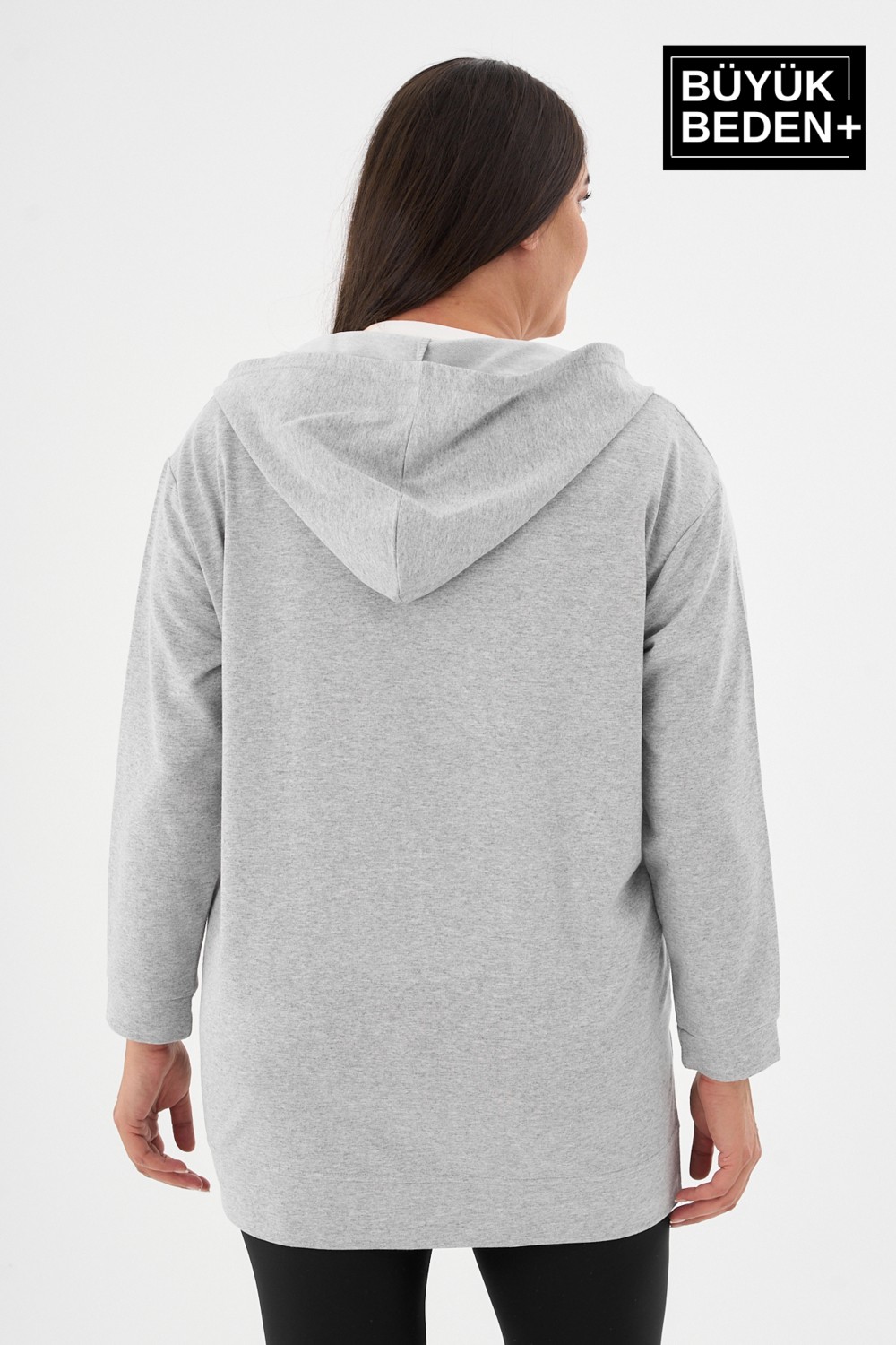 Superlife Kadın Tunik Büyük Beden Fermuarlı Kapşonlu Sweat Hırka SPR26BTK955 görsel 5