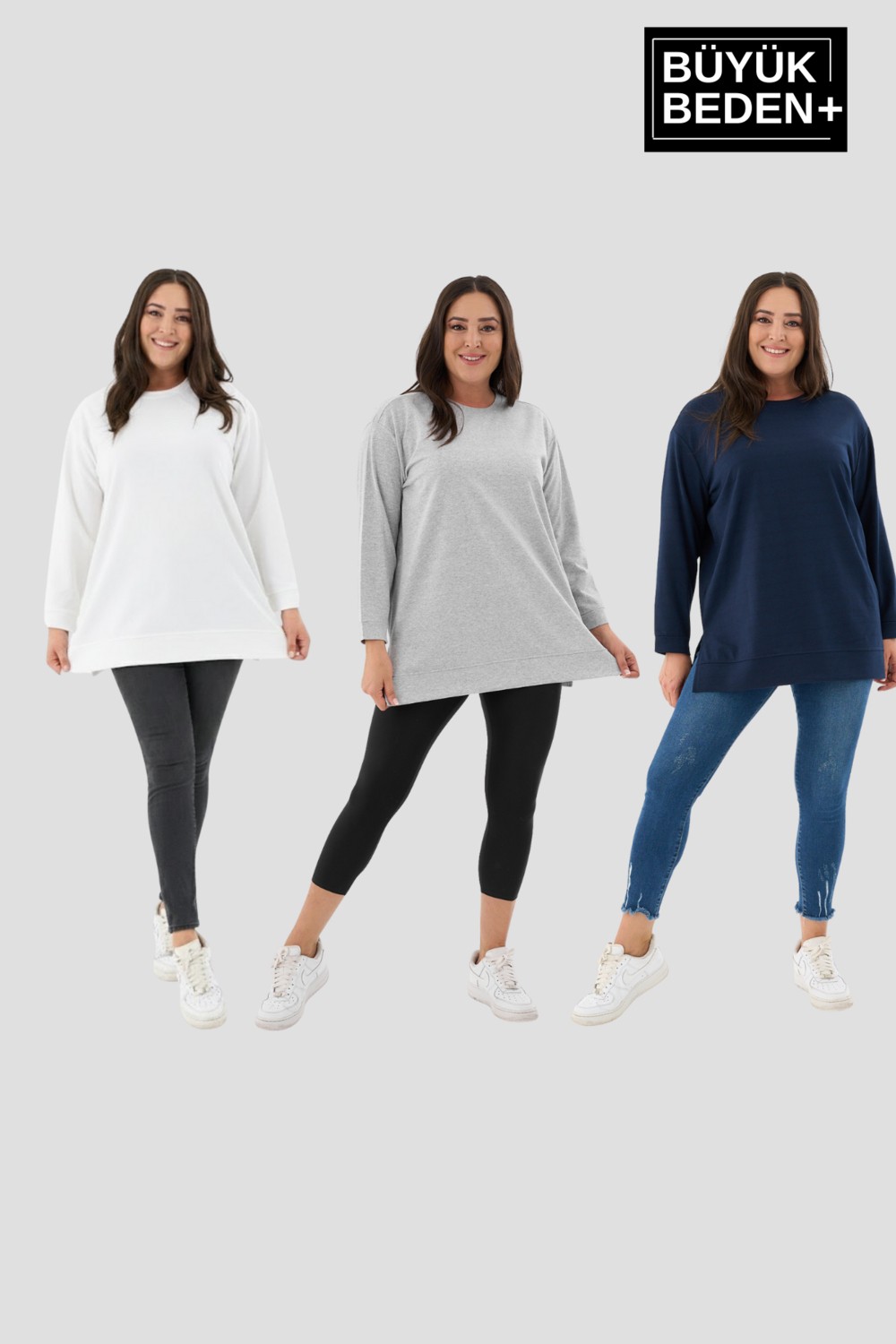 Superlife Kadın Büyük Beden 3'lü Set Ince Sweatshırt Tunik SPR26BTK990+3