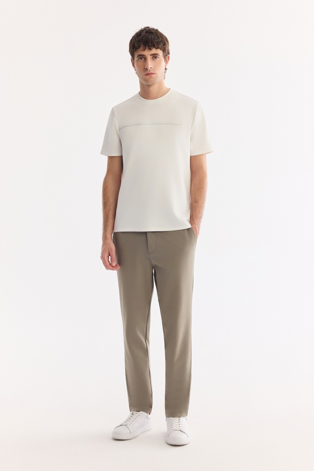 AVVA Erkek Haki Yanı Lastikli Kırışmaz Teknik Kumaş Slim Fit Chino Pantolon A61Y3077