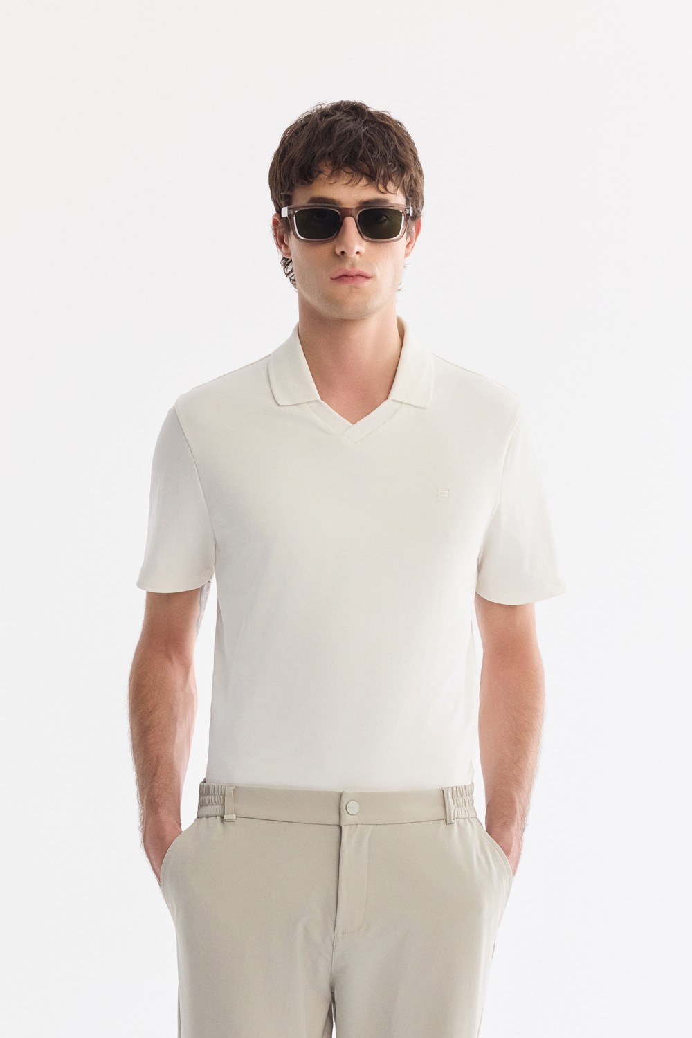 AVVA Erkek Haki Yanı Lastikli Kırışmaz Teknik Kumaş Slim Fit Chino Pantolon A61Y3077 görsel 2
