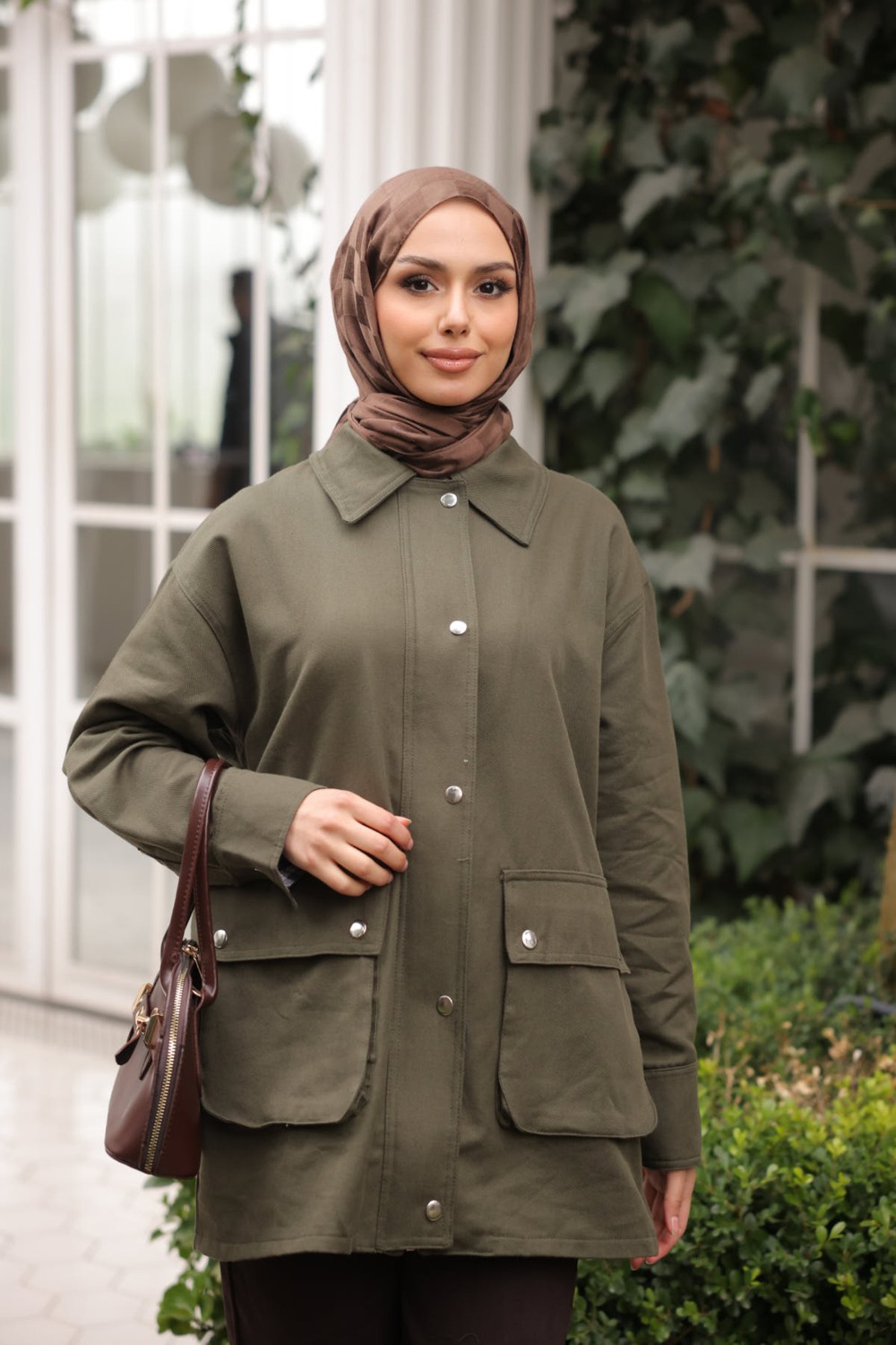 İmaj Butik Kahverengi Fermuarlı Gabardin Ceket