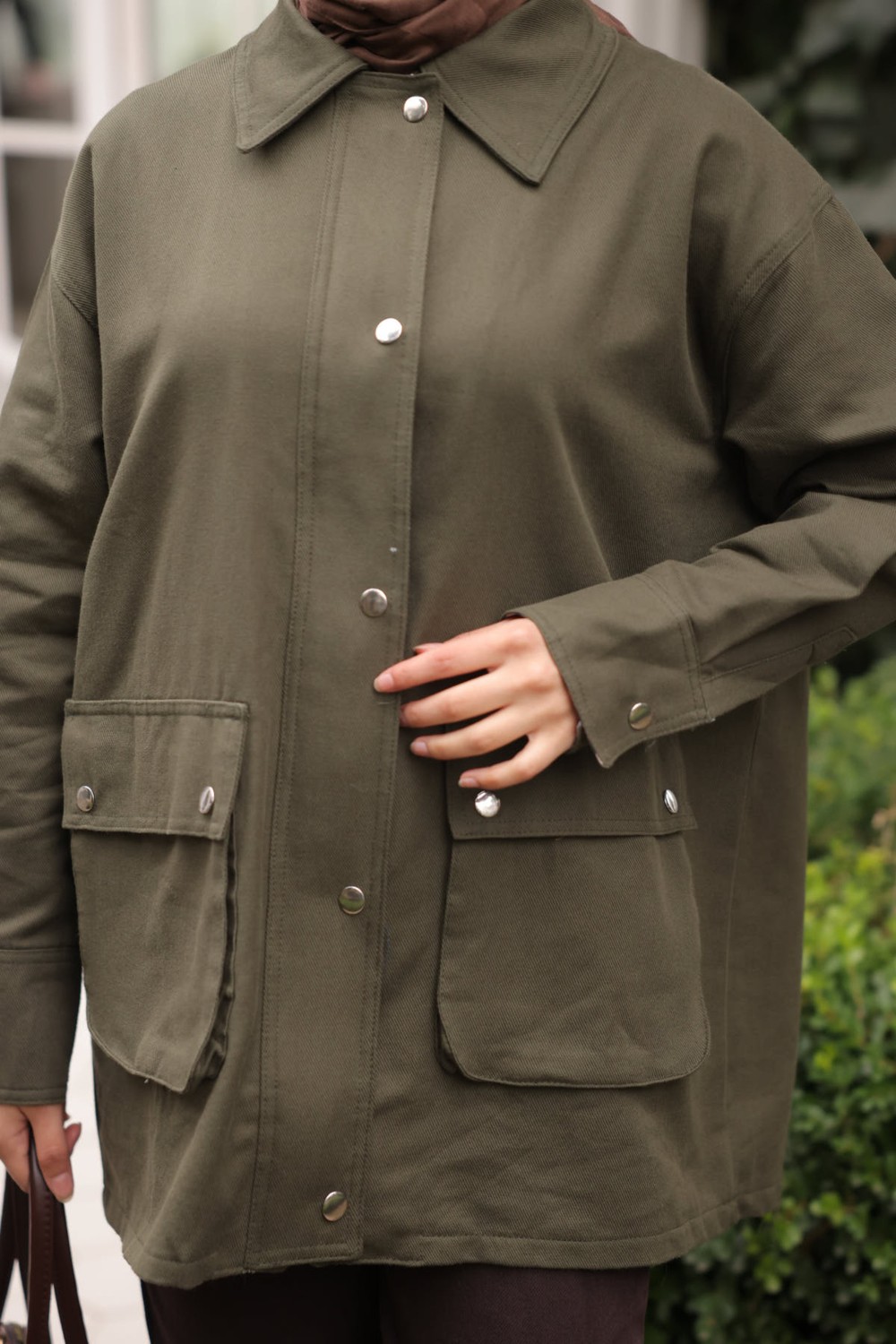 İmaj Butik Kahverengi Fermuarlı Gabardin Ceket görsel 3