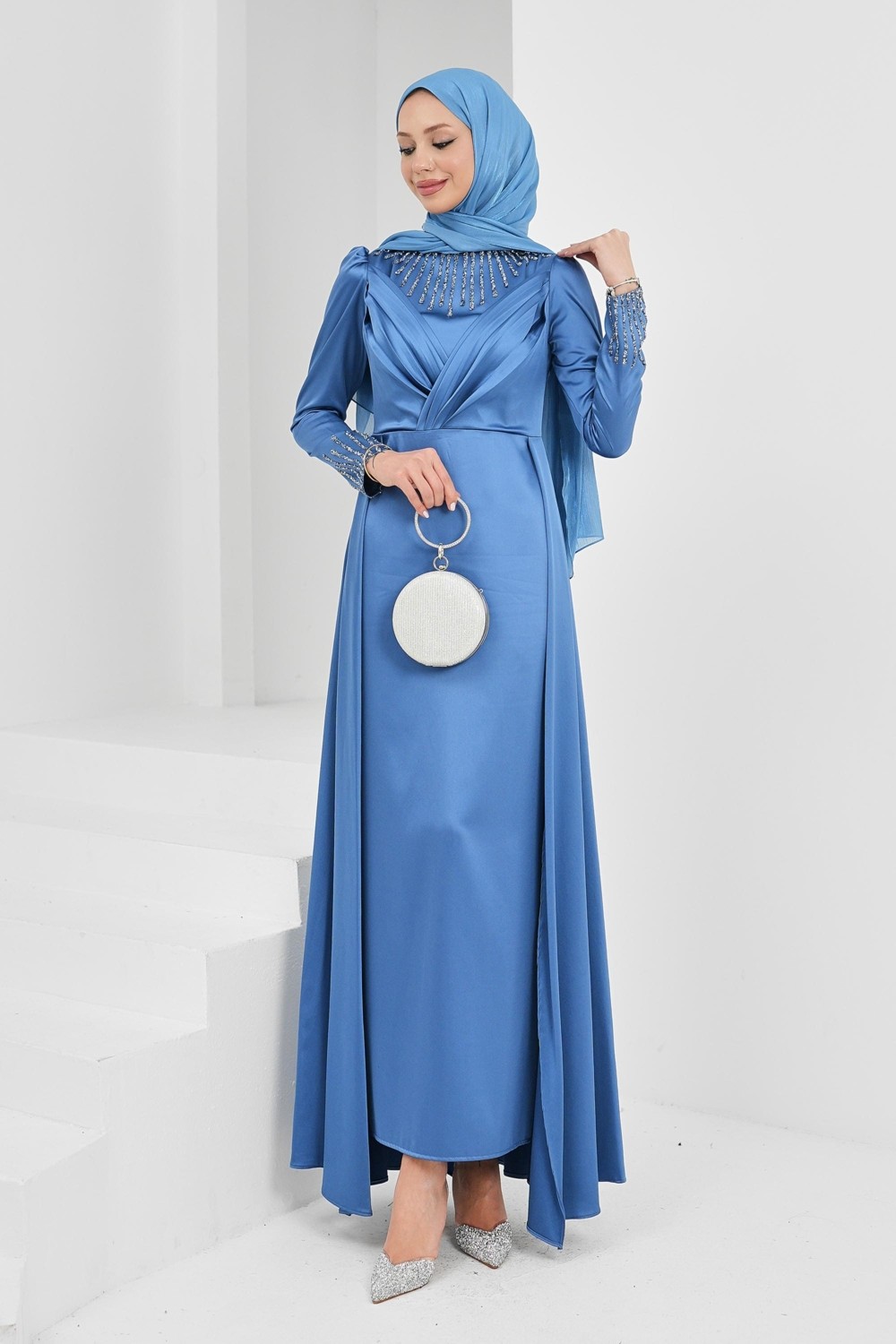 İmaj Butik Indigo Önü Taşlı Saten Abiye