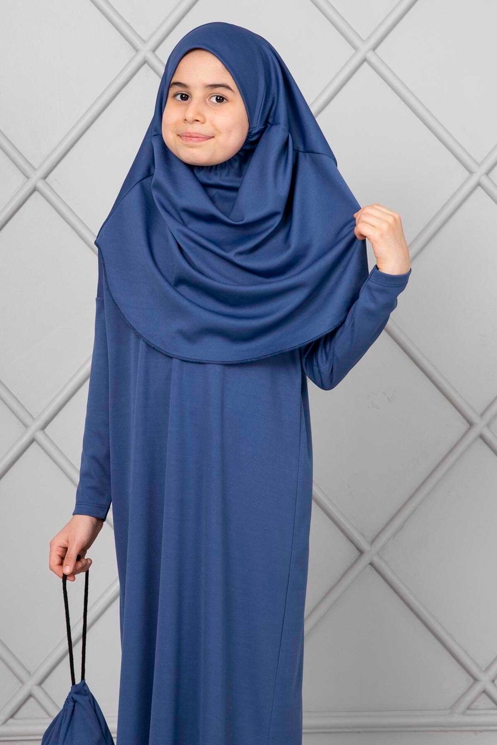 Md Tesettür Çocuk Namaz Elbisesi İndigo görsel 2