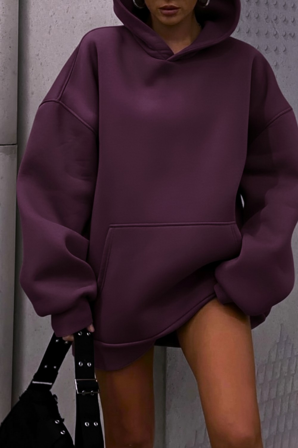 Guaraz Gri Yumuşacık Kumaşlı Oversize Fit Ici Polarlı Basic Kapüşonlu Sweatshirt Hoodie