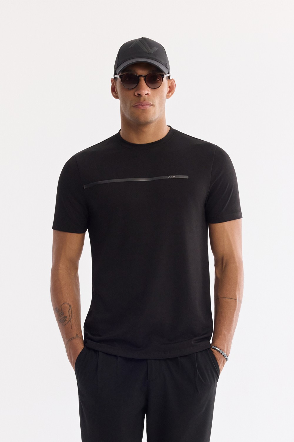 AVVA Erkek Siyah Bisiklet Yaka Bi-Stretch Regular Fit T-Shirt A61Y1147
