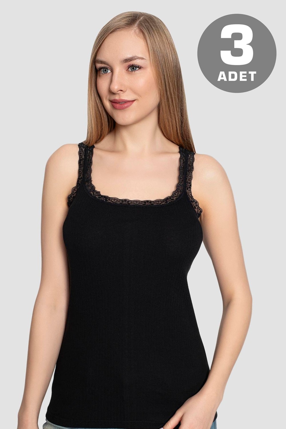 Yade Fashion Kadın Askılı Atlet 3’lü Set %95 Viskon Kumaş İnce Askılı Rahat Kesim Yazlık Parçalar görsel 7