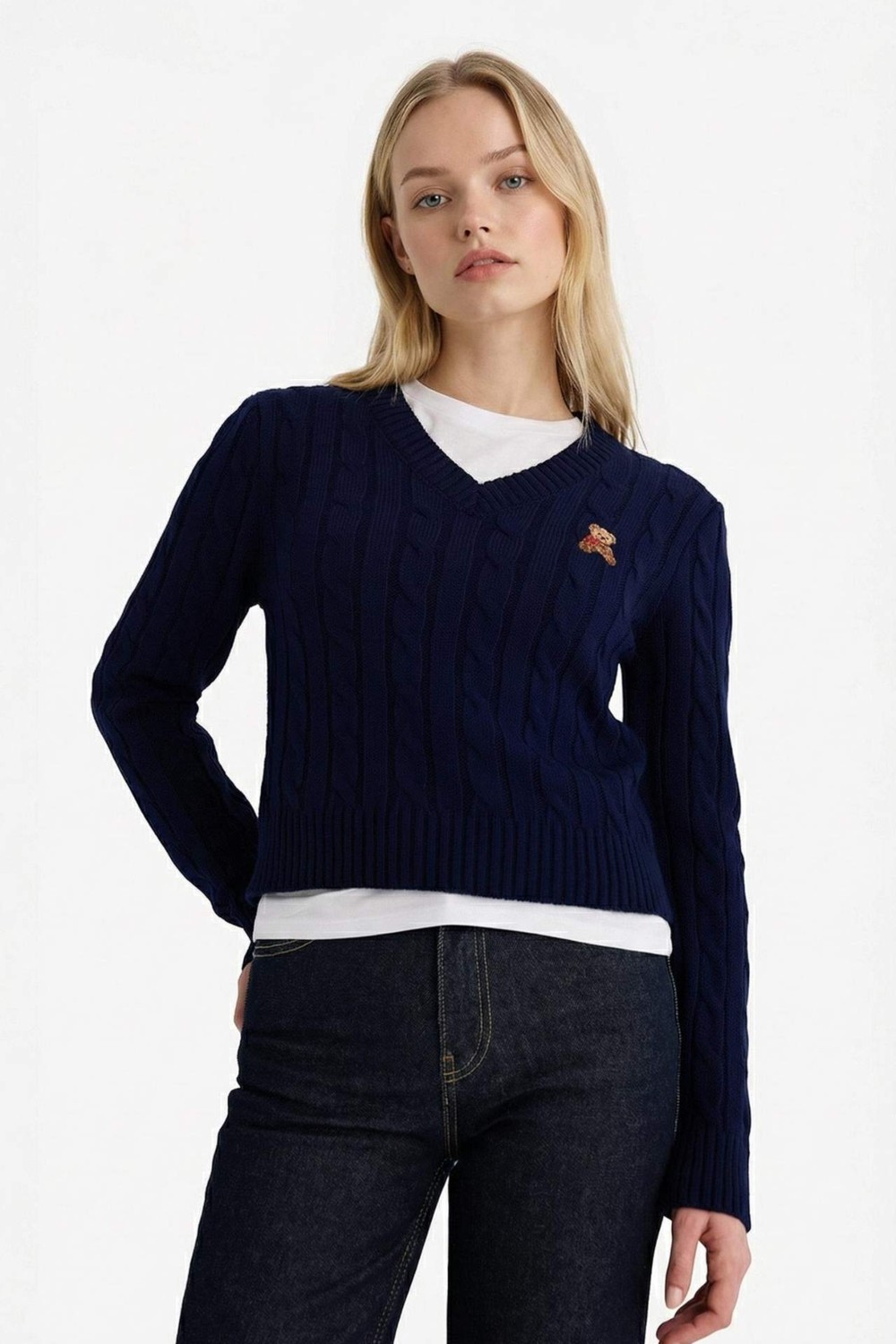DeFacto Slim Fit V Yaka Kazak G6850AX26SP görsel 4