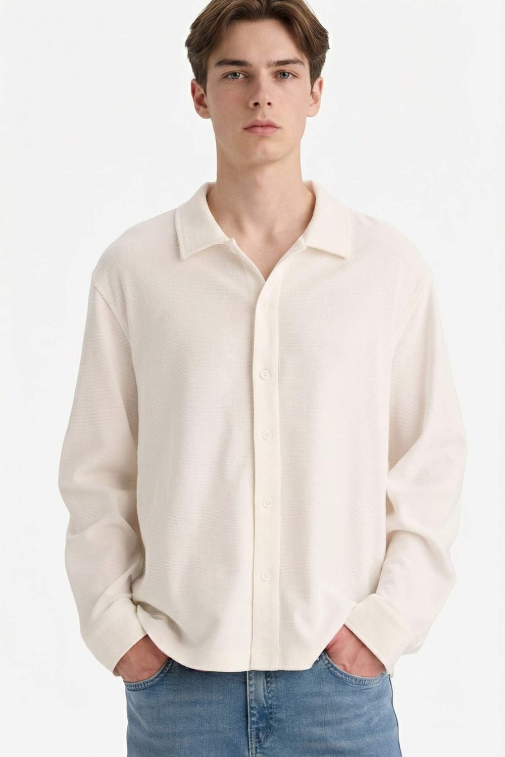 DeFacto Boxy Fit Polo Yaka Uzun Kollu Gömlek F8611AX26SP