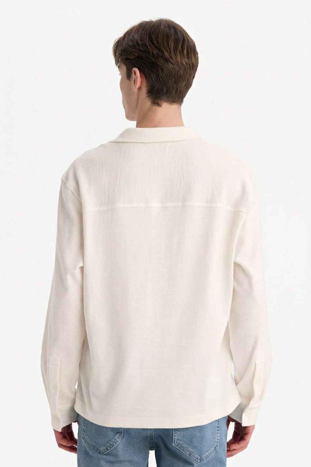 DeFacto Boxy Fit Polo Yaka Uzun Kollu Gömlek F8611AX26SP görsel 5