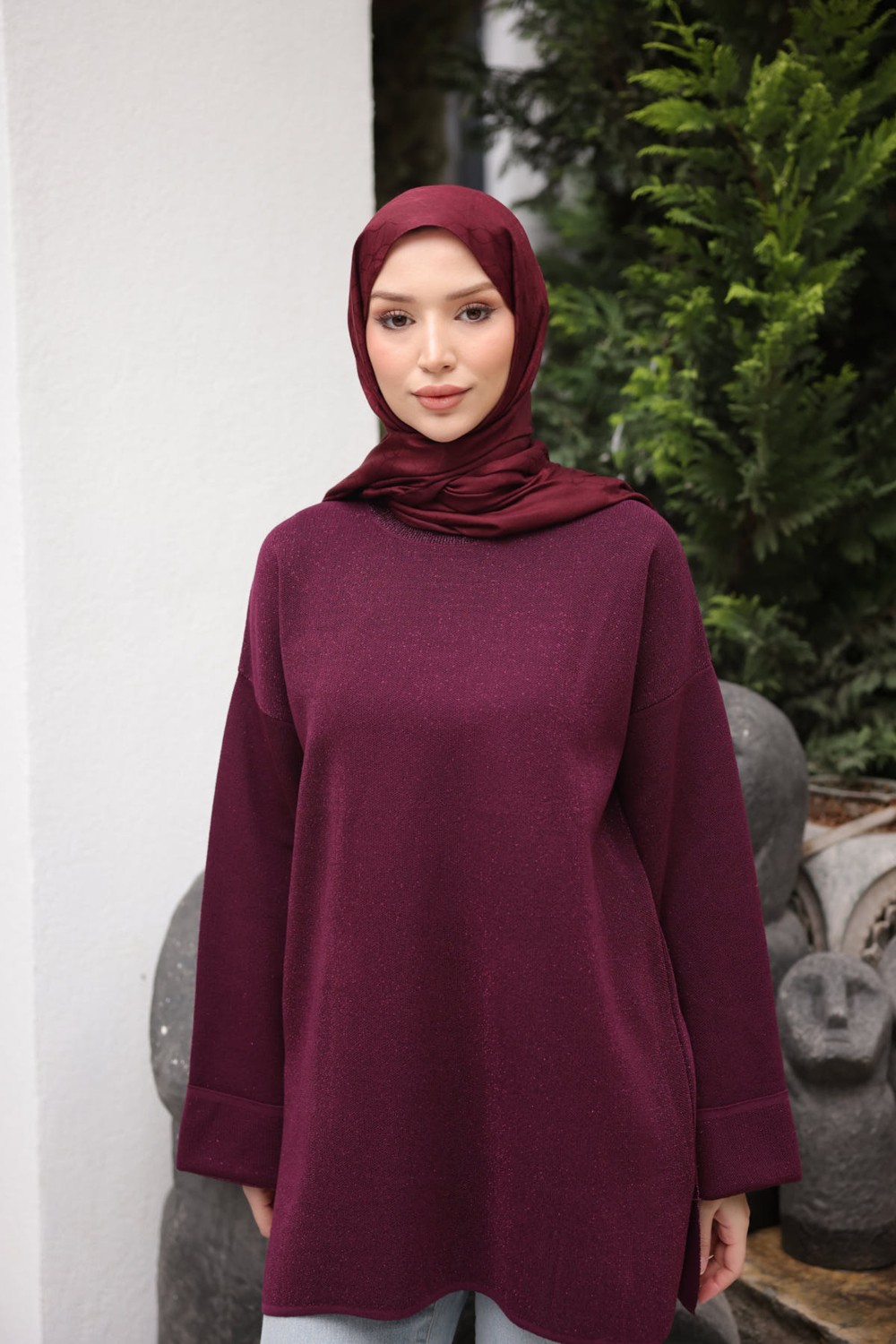 İmaj Butik Lacivert Simli Merserize Triko Kazak görsel 2