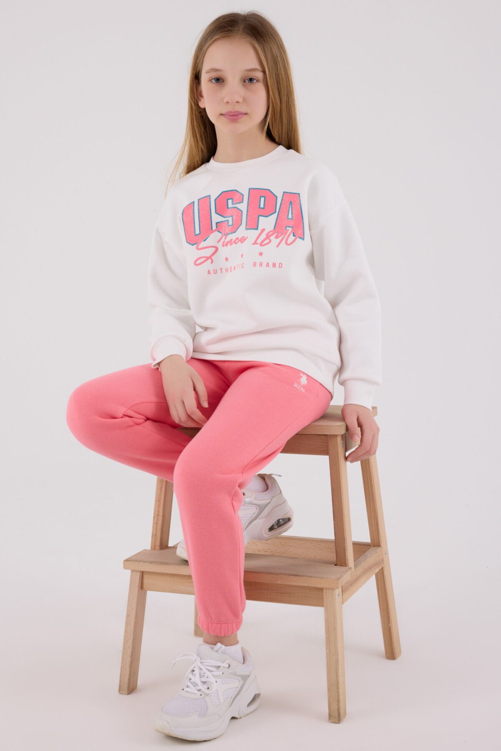 U.S. Polo Assn. U.S. Polo Assn Su Yeşili Kız Ikili Takım 10 - 11 Yaş Lastikli Paça 3 İplik Şardonlu Kumaş US2315 görsel 8
