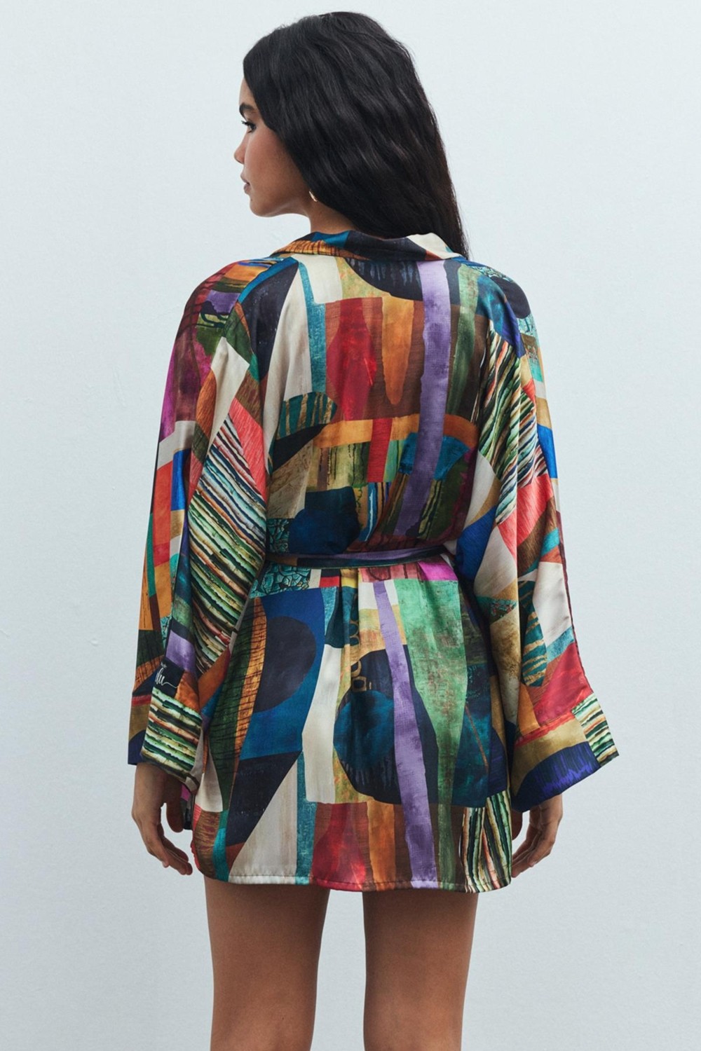 Feu De Elu Fumée Coloré Desenli Kısa Saten Sabahlık / Kimono görsel 6