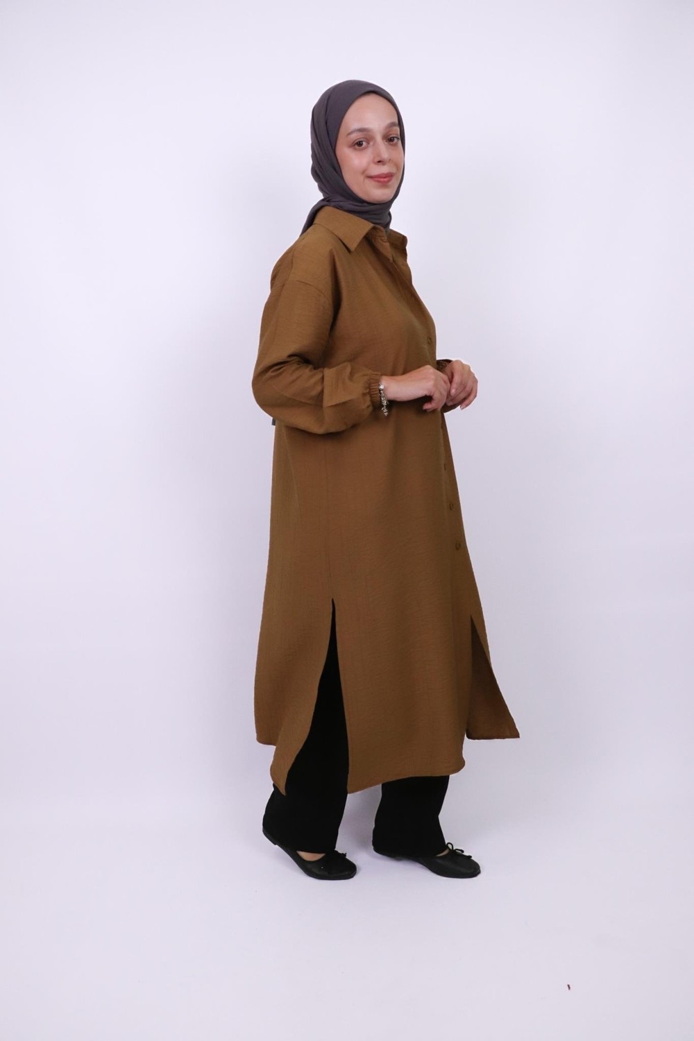 İlmek Kadın Ferace Gömlek Taba görsel 2
