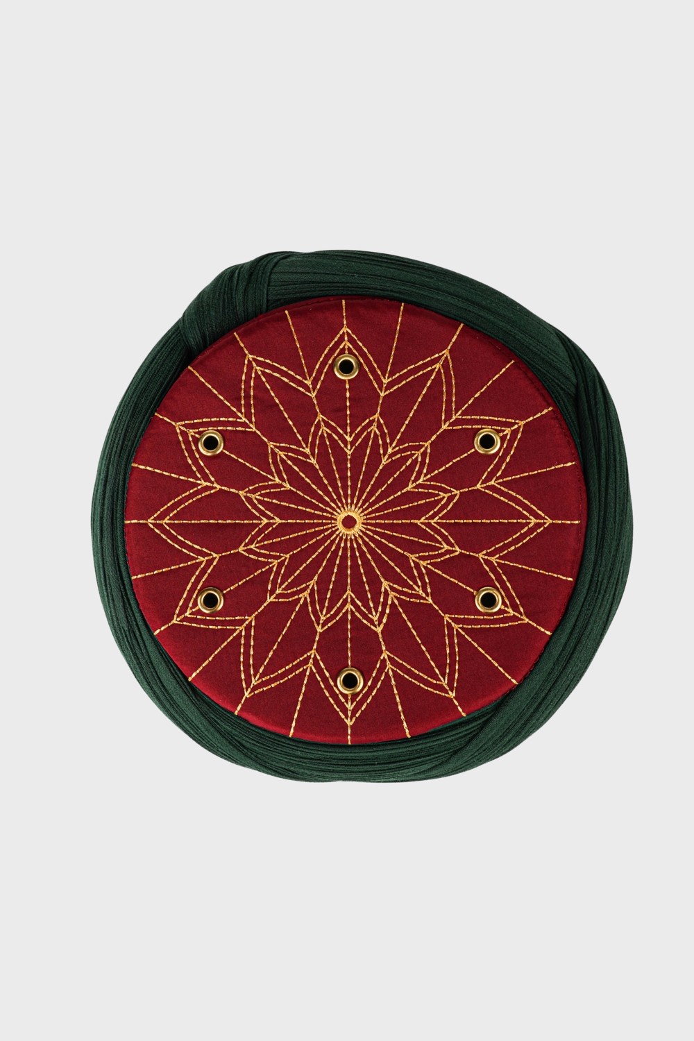 Sarıkhane Talebe Sarığı - Yeşil Kumaş - Bordo Takke - Çapraz Sarım - Kuş Gözü - 7 Metre görsel 5