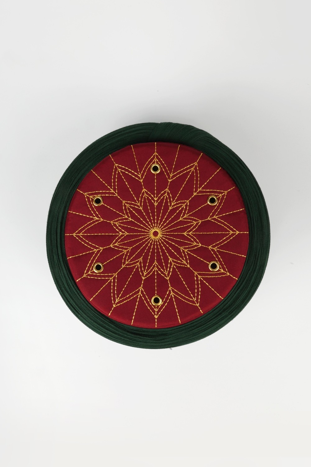 Sarıkhane Talebe Sarığı - Yeşil Kumaş - Bordo Takke - Düz Sarım - Kuş Gözü - 7 Metre görsel 4
