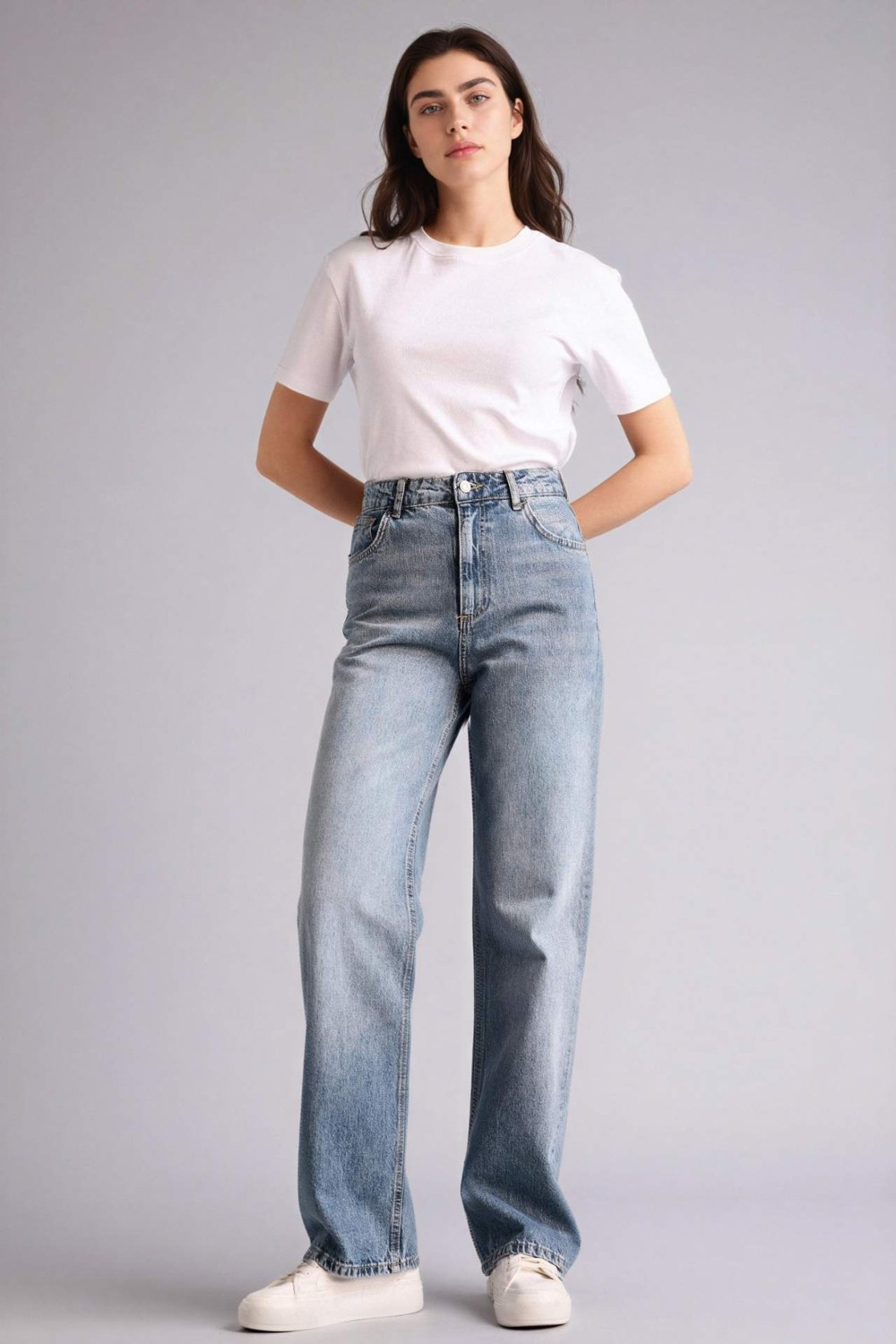 DeFacto %100 Pamuk 90's Wide Leg Yüksek Bel Jean Pantolon G8835AX26SP görsel 2