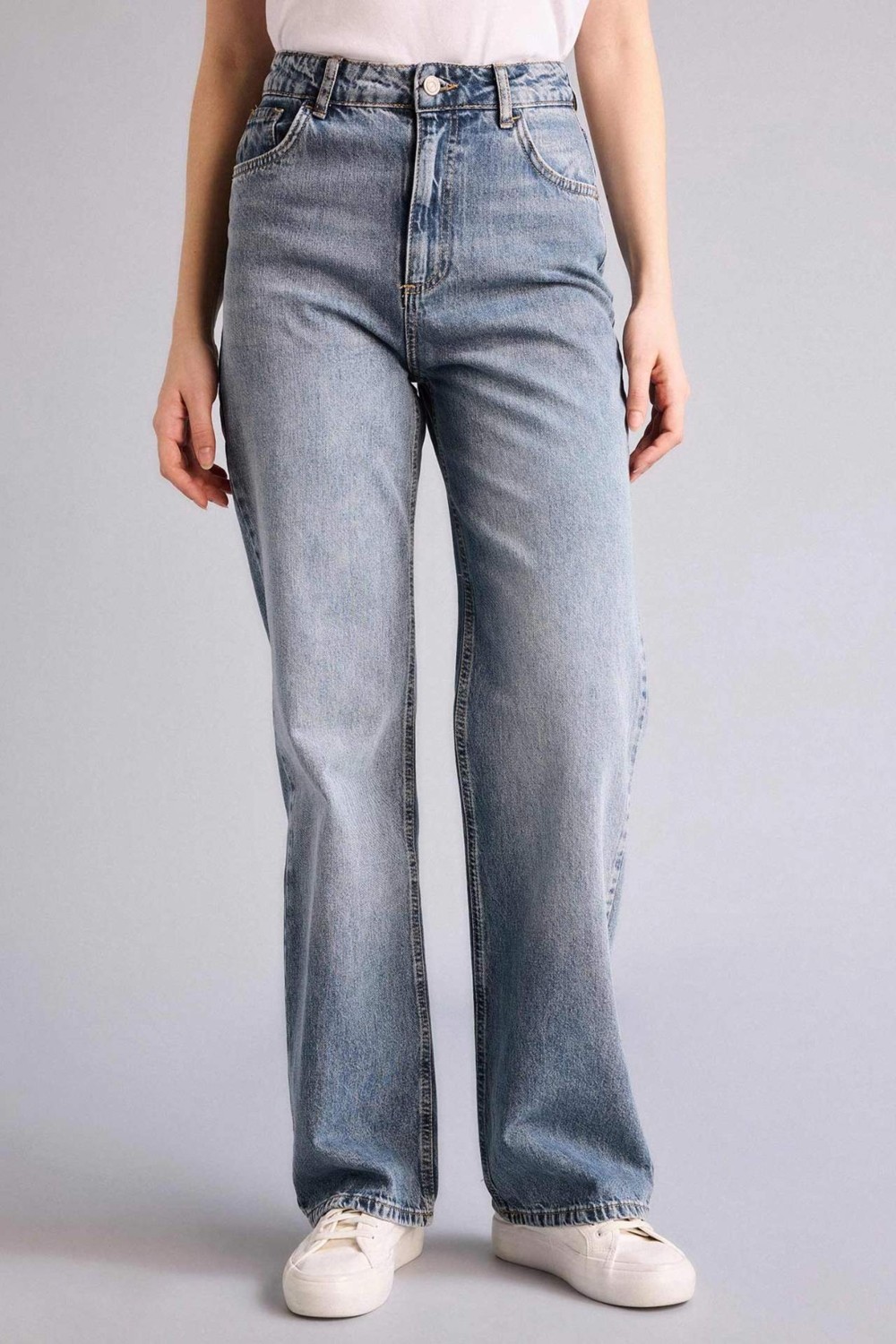 DeFacto %100 Pamuk 90's Wide Leg Yüksek Bel Jean Pantolon G8835AX26SP görsel 3