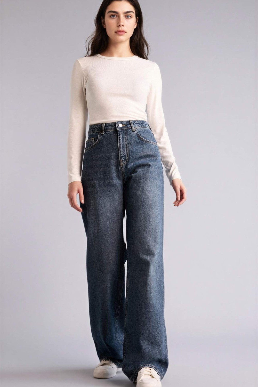 DeFacto %100 Pamuk Straight Wide Yüksek Bel Jean Pantolon G8849AX26SP