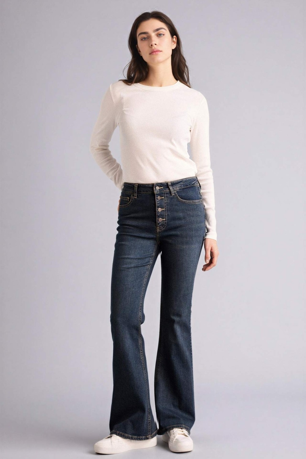 DeFacto Mia Flare Fit Jean Yıkamalı Pantolon F5536AX26SP görsel 3