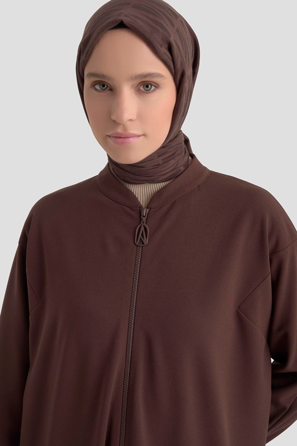 Armine Trend Kolları Ribanalı Boydan Fermuarlı Cepli Giy Çık Kahverengi 25KT557 görsel 3